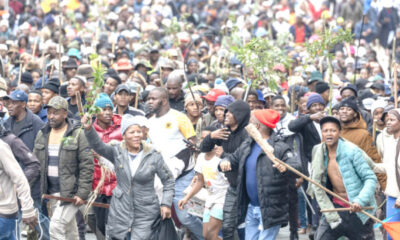 Protesters walk in street during a protest march against undocumented migrants in Yeoville Johannesburg South Africa recently